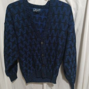 Interim Mens Cardigan  Sweater Size L Blue And Black  Grandpa Core Old Money